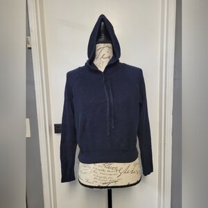 Chevignon Navy Hooded Knit Sweater - Women's Cropped Pullover Hoodie Size XS